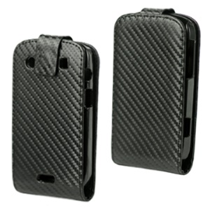 Carbon Fiber Vertical Leather Case for BlackBerry Bold Touch 9900/9930 - Black
