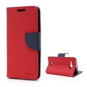 Mercury Fancy Diary Wallet Leather Stand Case for HTC Butterfly Deluxe One X5 / J Butterfly X920D - Dark Blue / Red