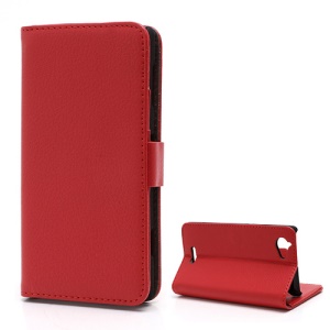 Lychee Grain Folio Wallet Leather Phone Case with Stand for Sony Xperia L S36h C2105 C2104 - Red