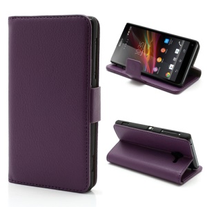Litchi Leather Wallet Case Stand for Sony Xperia ZL C6503 C6502 C6506 L35h - Purple