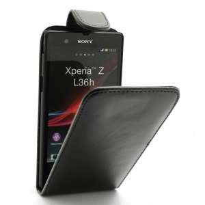 Glossy Leather Vertical Flip Case for Sony Xperia Z C6603 L36h Yuga - Black