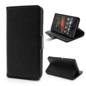 Wallet PU Stand Leather Magnetic Case Cover for Sony Xperia Z C6603 C6602 L36h HSPA+ LTE - Black