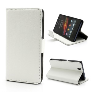 Wallet PU Stand Leather Magnetic Case Cover for Sony Xperia Z C6603 C6602 L36h HSPA+ LTE - White