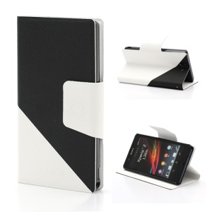 Two-tone Diary Stand Leather Magnetic Case Cover for Sony Xperia Z C6603 L36h Yuga - Black / White
