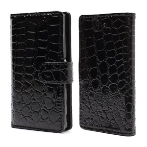 Deluxe Sleek Crocodile Leather Folio Wallet Case for Sony Xperia Z C6603 C6602 L36h HSPA+ LTE - Black