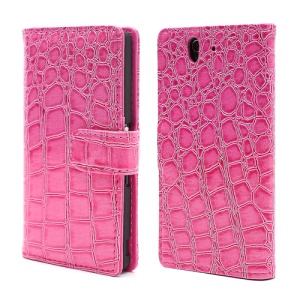 Deluxe Sleek Crocodile Leather Folio Wallet Case for Sony Xperia Z C6603 C6602 L36h HSPA+ LTE - Rose