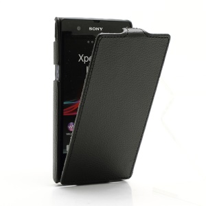 Ultra Slim Litchi Vertical Leather Flip Case for Sony Xperia Z C6603 C6602 L36h HSPA+ LTE - Black