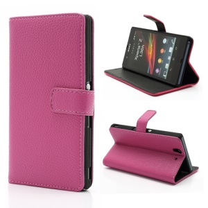 Litchi Leather Stand Case Cover Wallet for Sony Xperia Z C6603 C6602 L36h HSPA+ LTE - Rose