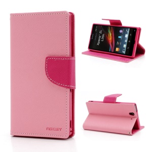 Mercury Cross Leather Wallet Stand Case for Sony Xperia Z C6603 L36h - Rose / Pink