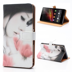 Aesthetic Beauty &amp; Flower Card Slots Leather Case with Stand  for Sony Xperia Z C6603 C6602 L36h HSPA+ LTE