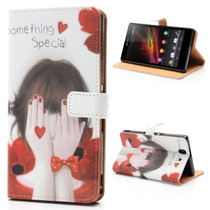 Girl Covering Face with Hands Stand Wallet Leather Case for Sony Xperia Z C6603 C6602 L36h HSPA+ LTE