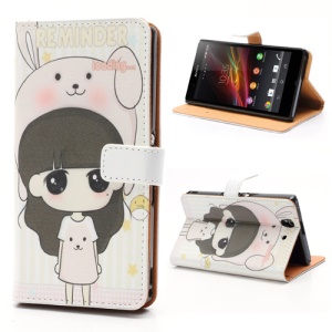 Little Girl Wearing Bunny Hat Leather Case Cover Stand for Sony Xperia Z C6603 C6602 L36h HSPA+ LTE