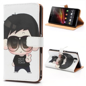 Cartoon Boy Wearing Glasses Stand Leather Phone Case Wallet for Sony Xperia Z C6603 C6602 L36h HSPA+ LTE
