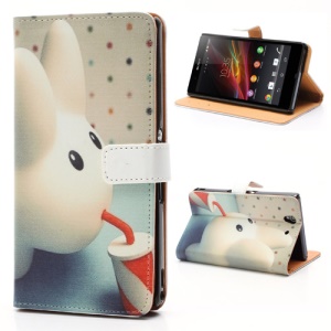Having A Drink Lovely Bunny Leather Case with Stand &amp; Wallet for Sony Xperia Z C6603 C6602 L36h HSPA+ LTE