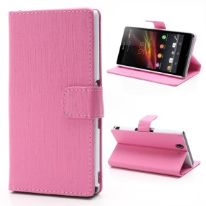 Cross Grain Wallet Leather Stand Case for Sony Xperia Z C6603 C6602 L36h HSPA+ LTE - Rose