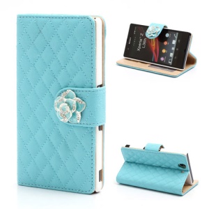 Diamond Flower Rhombus Wallet Leather Case for Sony Xperia Z C6603 C6602 L36h HSPA+ LTE - Blue