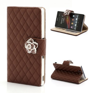 Diamond Flower Rhombus Leather Case Cover for Sony Xperia Z C6603 C6602 L36h HSPA+ LTE - Brown