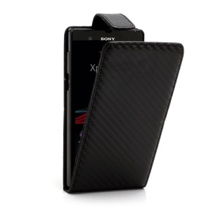 Vertical Carbon Fiber Leather Case for Sony Xperia Z C6603 C6602 L36h HSPA+ LTE