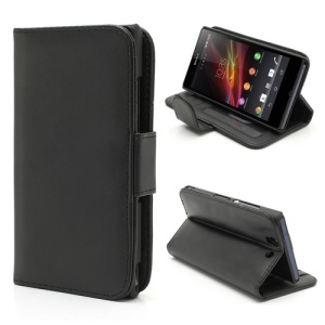 Card Holder Wallet PU Leather Stand Case for Sony Xperia Z C6603 C6602 L36h - Black