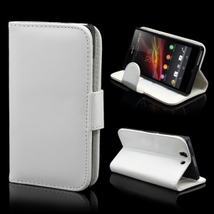 Card Holder Wallet PU Leather Stand Case for Sony Xperia Z C6603 C6602 L36h - White