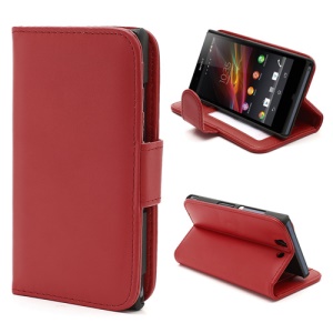 Card Holder Wallet PU Leather Stand Case for Sony Xperia Z C6603 C6602 L36h - Red