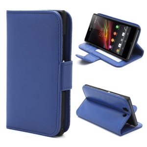 Card Holder Wallet PU Leather Stand Case for Sony Xperia Z C6603 C6602 L36h - Dark Blue