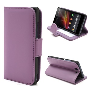 Card Holder Wallet PU Leather Stand Case for Sony Xperia Z C6603 C6602 L36h - Purple