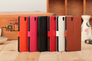 Genuine Cowhide Litchi Grain Leather Case w/ Stand for Sony Xperia Z C6602 L36h C6603