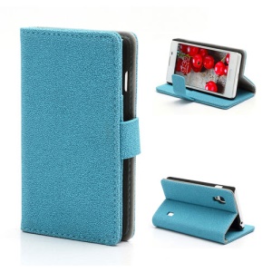 Gravel Texture Folio Leather Wallet Case Cover for LG Optimus L5 II E460 - Blue