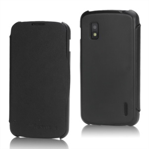 Business Style Slim Leather Flip Cover Case for LG E960 Mako Google Nexus 4 - Black
