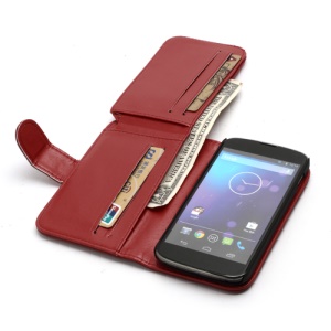Multiple Card Slots Crazy Horse Leather Wallet Case Stand for LG E960 Google Nexus 4 Mako - Red