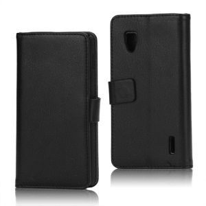 Magnetic Lychee Leather Wallet Style Folio Stand Protective Cover for LG Optimus G E973 - Black