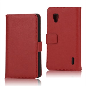 Magnetic Lychee Leather Wallet Style Folio Stand Protective Cover for LG Optimus G E973 - Red
