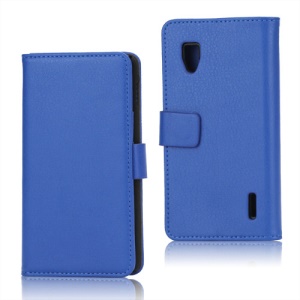 Magnetic Lychee Leather Wallet Style Folio Stand Protective Cover for LG Optimus G E973 - Blue