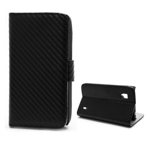 Carbon Fiber Leather Wallet Case Stand for LG Optimus G E973 - Black