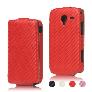 Carbon Fiber Leather Flip Case for Samsung Galaxy Ace 2 I8160