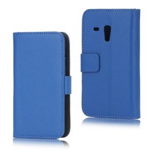 Litchi Leather Stand Case Diary Wallet for Samsung Galaxy S III / 3 Mini I8190 - Blue