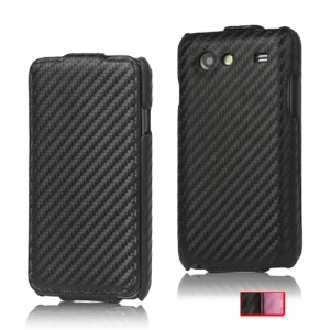 Carbon Fiber Flip Leather Case for Samsung I9070 Galaxy S Advance