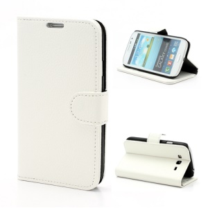 Litchi Leather Wallet Style Stand Case for Samsung Galaxy Grand I9080 I9082 - White