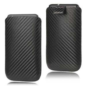 Carbon Fiber Pull Up Tab Leather Pouch for Samsung I9100 Galaxy S 2 / II