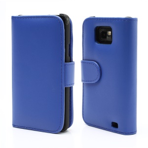Folio Leather Wallet Case Cover for Samsung I9100 Galaxy S2 / II - Blue