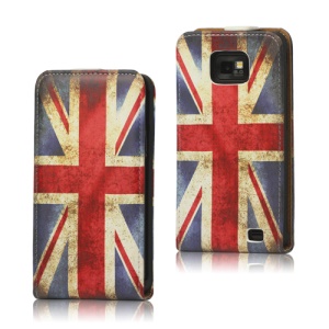 Retro Union Jack Flag Genuine Leather Case for Samsung I9100 Galaxy S2 / II