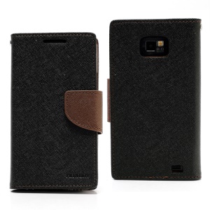 Mercury Fancy Diary Folio Wallet Leather Case for Samsung I9100 Galaxy S 2 / II - Brown / Black