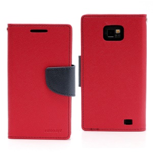 Mercury Fancy Diary Folio TPU Wallet Leather Case for Samsung I9100 Galaxy S 2 / II - Dark Blue / Red