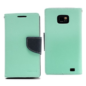 Mercury Fancy Diary Folio Wallet Leather Case for Samsung I9100 Galaxy S 2 / II - Dark Blue / Green
