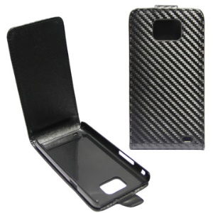 Carbon Fiber Vertical Magnetic Flip Leather Case for Samsung I9100 Galaxy S II