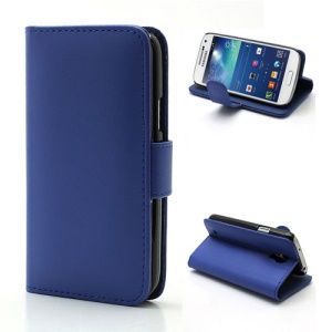 Wallet Leather Case w/ Stand for Samsung Galaxy SIV mini I9190 I9192 I9195 - Blue