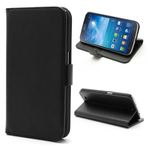 Lychee Grain Folio Wallet Leather Cover with Stand for Samsung Galaxy Mega 6.3 I9200 I9208 - Black