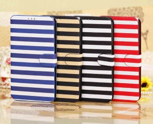 Stylish Two-tone Stripe Wallet Leather Stand Case for Samsung Galaxy Mega 6.3 I9200 I9208