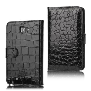 Crocodile Leather Wallet Case for Samsung Galaxy Note I9220 GT-N7000 I717- Black
